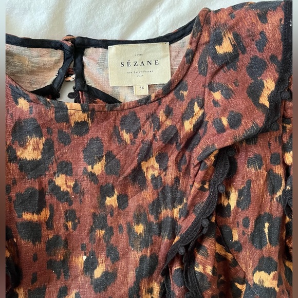 SEZANE Clarita Leopard Ruffle Blouse 36 4 S XS - Picture 11 of 11